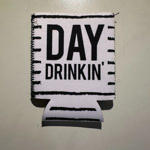 NWOT Day Drinkin' Can Koozie White With Black Stripes Two sided